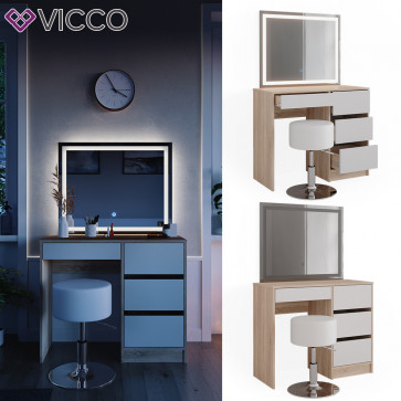 Vicco Schminktisch Sherry Sonoma Weiß 90 x 75 cm LED-Spiegel & Hocker modern