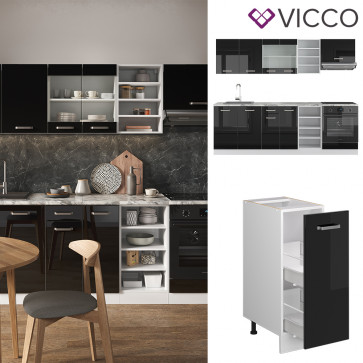 Vicco Küchenzeile R-Line Solid Weiß Schwarz 240 cm Arbeitsplatte modern Küchenschränke Küchenmöbel