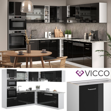 Vicco Eckküche R-Line Solid Weiß Schwarz 247x237 cm modern Küchenschränke Küchenmöbel