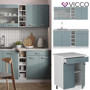 Vicco Küchenzeile R-Line Solid Weiß Blau Grau 160 cm Arbeitsplatte modern Küchenschränke Küchenmöbel