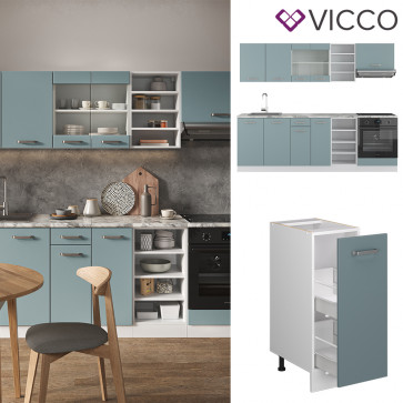 Vicco Küchenzeile R-Line Solid Weiß Blau Grau 240 cm Arbeitsplatte modern Küchenschränke Küchenmöbel