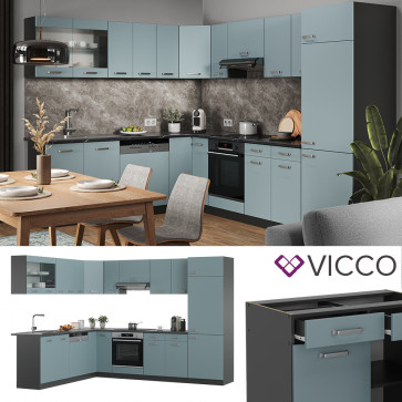 Vicco Eckküche R-Line Solid Anthrazit Blau Grau 287x227 cm modern Küchenschränke Küchenmöbel