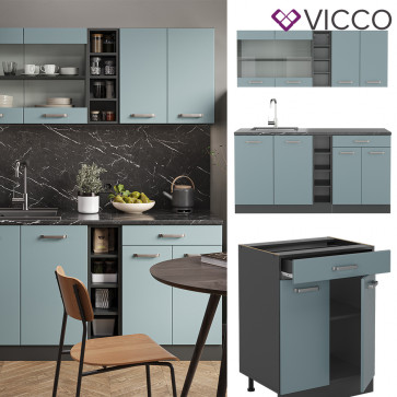 Vicco Küchenzeile R-Line Solid Anthrazit Blau Grau 160 cm modern Küchenschränke Küchenmöbel