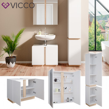 Vicco Badmöbelset Gloria Weiß Sonoma modern Badezimmer Spiegelschrank Waschtischunterschrank Hochschrank