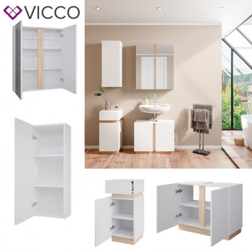 Vicco Badmöbelset Gloria Weiß Sonoma modern Badezimmer Spiegelschrank Waschtischunterschrank Midischrank Hängeschrank