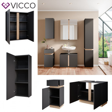 Vicco Badmöbelset Gloria Anthrazit Sonoma modern Badezimmer Spiegelschrank Waschtischunterschrank Midischrank Hängeschrank