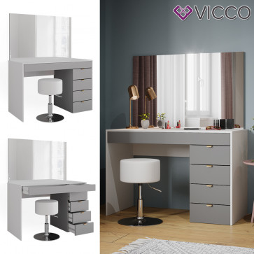 Vicco Schminktisch Elise Weiß Grau 115 x 76 cm modern Frisiertisch Schubladen Spiegel Hocker