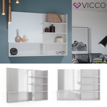 Vicco Spiegelregal Weiß Hochglanz 89,8 x 65 cm, moderner Badspiegel mit Ablagen