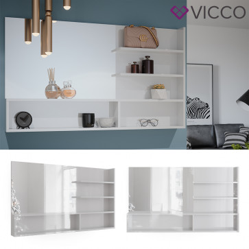 Vicco Spiegelregal Weiß Hochglanz 119,8 x 70 cm, moderner Badspiegel mit Ablagen