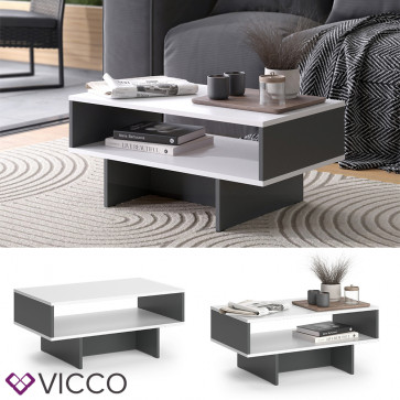 Vicco Couchtisch Josef Anthrazit Weiß 80 x 35 cm Wohnzimmertisch mit Regal modern