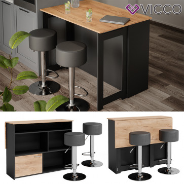 Vicco Bartisch Dominic Eiche Anthrazit 116 x 37 cm Barhocker Esszimmer Küche offene Fächer Tür