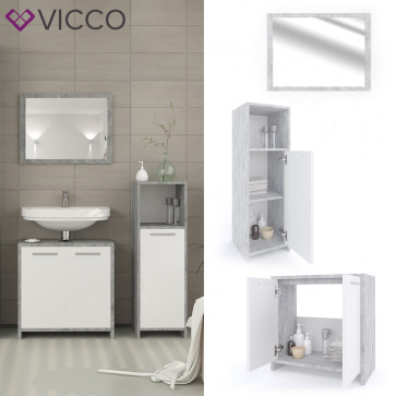 VICCO Badmöbel Set KIKO 3 Teile Grau Beton