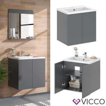 Vicco Badmöbel-Set Izan Grau modern Waschtischunterschrank Waschbecken