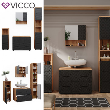 Vicco Badmöbel-Set Irma Eiche Anthrazit 4-teilig Hochschrank Midischrank 95 cm