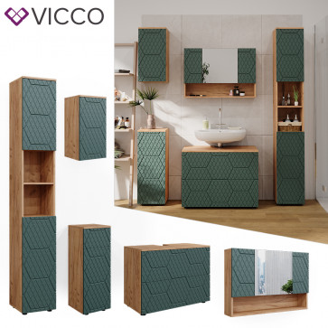 Vicco Badmöbel-Set Irma Eiche Grün 5-teilig Hochschrank Midischrank 81 cm