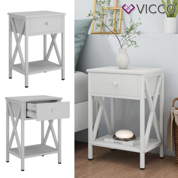 Vicco Nachttisch Keno Weiß 40 x 55 cm mit Schublade