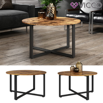 Vicco Couchtisch Fyrk Eiche Schwarz 80 x 47 cm mit Metallrahmen
