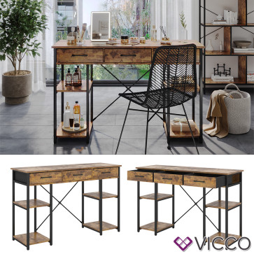 Vicco Schminktisch Chino Eiche 120 cm mit 3 Schubladen