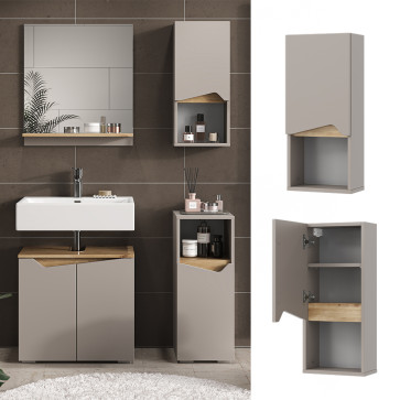 Vicco Hängeschrank Marelle Greige Eiche 30 x 67 cm mit Tür und offenem Fach