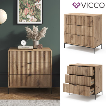 Vicco Kommode Eliza Viking Oak 80 x 81,2 cm mit 3 Schubladen