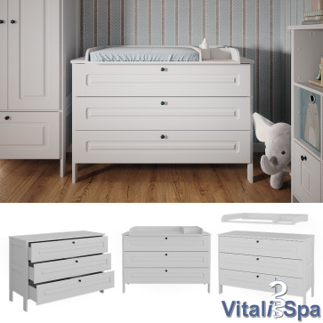 Vitalispa Wickelkommode Ajaton Weiß 133 x 98,4 mit 3 Schubladen