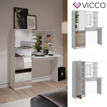 Vicco Schminktisch Jasmin Weiß 123 x 141,2 cm mit LED-Beleuchtung