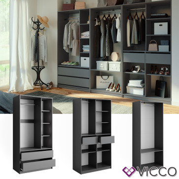 Vicco Kleiderschrank Elmo Anthrazit 100 x 200 cm Set mit 3 Teile