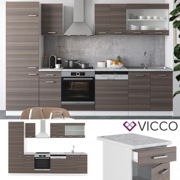 VICCO Küche R-Line 300 cm Edelgrau