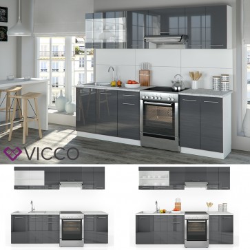 VICCO Küchenzeile 240cm Anthrazit Hochglanz R-Line 
