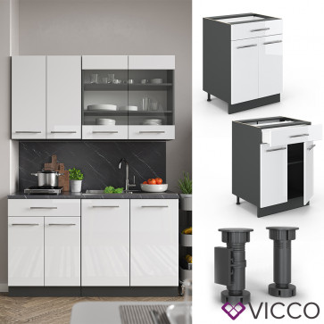 VICCO Schubunterschrank 60 cm Weiß Hochglanz Küchenschrank Hängeschrank Küchenzeile Fame-Line