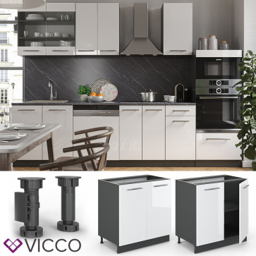 VICCO Spülenunterschrank 80 cm Weiß Hochglanz Küchenschrank Hängeschrank Küchenzeile Fame-Line 
