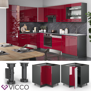 VICCO Eckunterschrank 87 cm Bordeaux Hochglanz Küchenschrank Hängeschrank Küchenzeile Fame-Line 