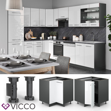 VICCO Eckunterschrank 87 cm Weiß Hochglanz Küchenschrank Hängeschrank Küchenzeile Fame-Line 