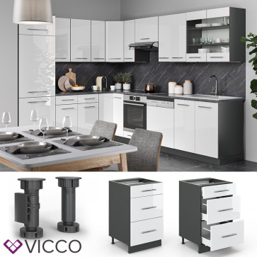 VICCO Schubunterschrank 50 cm Weiß Hochglanz Küchenschrank Hängeschrank Küchenzeile Fame-Line 