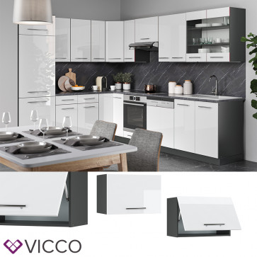 VICCO Hängeschrank 60cm (flach) Weiß Hochglanz Küchenschrank Dunstabzug Küchenzeile Fame-Line 
