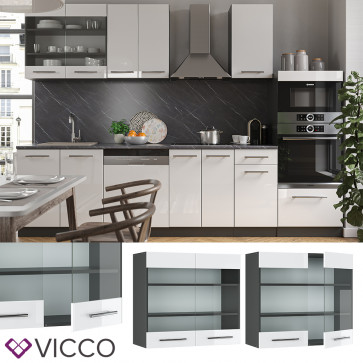 VICCO Hängeglasschrank 80 cm Weiß Hochglanz Küchenschrank Hängeschrank Küchenzeile Fame-Line 