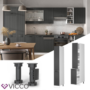 Vicco Apothekerhochschrank Küchenschrank Küchenmöbel Fame-Line Weiß Dunkelgrau Landhaus 30 cm modern