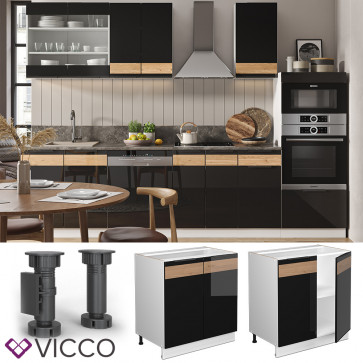 Vicco Unterschrank Küchenschrank Küchenmöbel Fame-Line Weiß Schwarz Eiche 80 cm modern Hochglanz