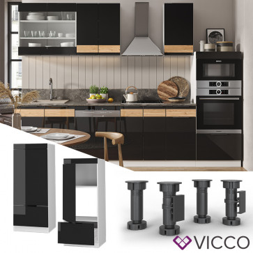 Vicco Mikrowellenschrank Küchenschrank Küchenmöbel Fame-Line Weiß Schwarz 60 cm modern Hochglanz