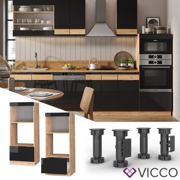 Vicco Mikrowellenschrank Küchenschrank Küchenmöbel Fame-Line Eiche Schwarz 60 cm modern Hochglanz