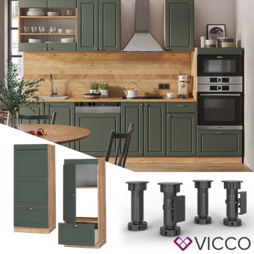 Vicco Mikrowellenumbauschrank Küchenschrank Küchenmöbel Fame-Line Landhaus Eiche Grün 60 cm Gold Küche Einbauküche Blende Hochschrank Schublade Mikrowelle Backofen Küchenzeile