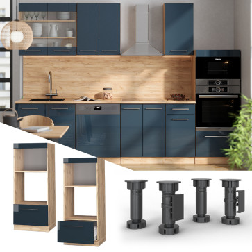 Vicco Mikrowellenschrank Fame-Line Eiche Dunkelblau Hochglanz 60 cm mit Schublade