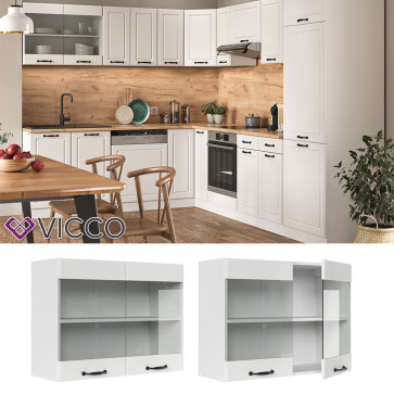 Vicco Hängeglasschrank Küchenschrank Küchenzeile Landhaus R-Line 80 cm Weiß-Anthrazit