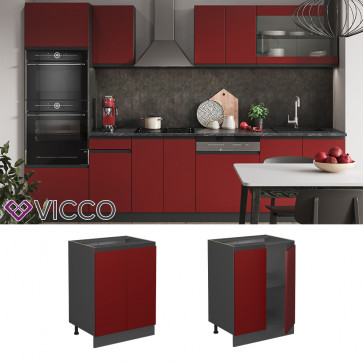 Vicco Unterschrank Küchenschrank Küchenmöbel R-Line J-Shape Anthrazit Rot 60 cm modern