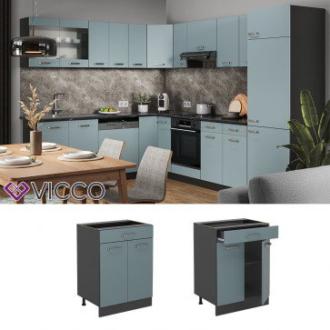 Vicco Schubunterschrank Küchenschrank R-Line Solid Anthrazit Blau Grau 60 cm modern