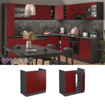 Vicco Spülenunterschrank Küchenschrank Küchenmöbel R-Line J-Shape Anthrazit Rot 80 cm modern