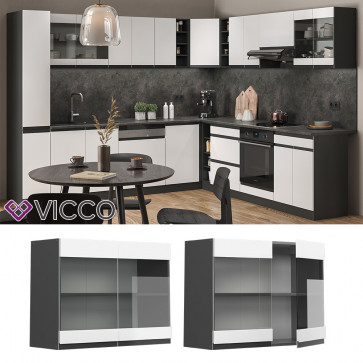 Vicco Glashängeschrank Küchenschrank Küchenmöbel R-Line J-Shape Anthrazit Weiß 80 cm modern