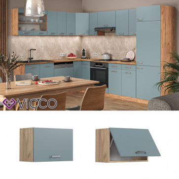 Vicco Hängeschrank flach Küchenschrank R-Line Solid Eiche Blau Grau 60 cm modern