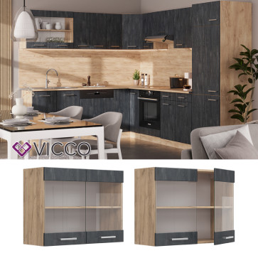 Vicco Hängeglasschrank R-Line Schwarz Beton Eiche 80 cm