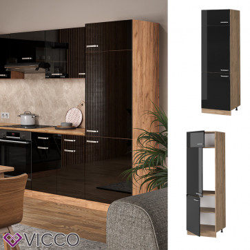 Vicco Kühlumbauschrank Küchenschrank R-Line Solid Eiche Schwarz 60 cm modern